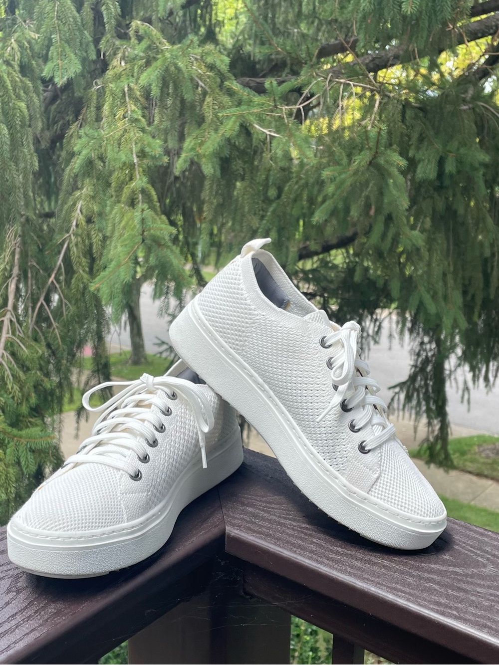 Eileen Fisher Peris Recyled Stretch Knit Platform Sneakers White - size 8